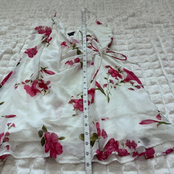 Zara Small White Pink Floral Mini Wrap Satin Slip Dress - Picture 6 of 8